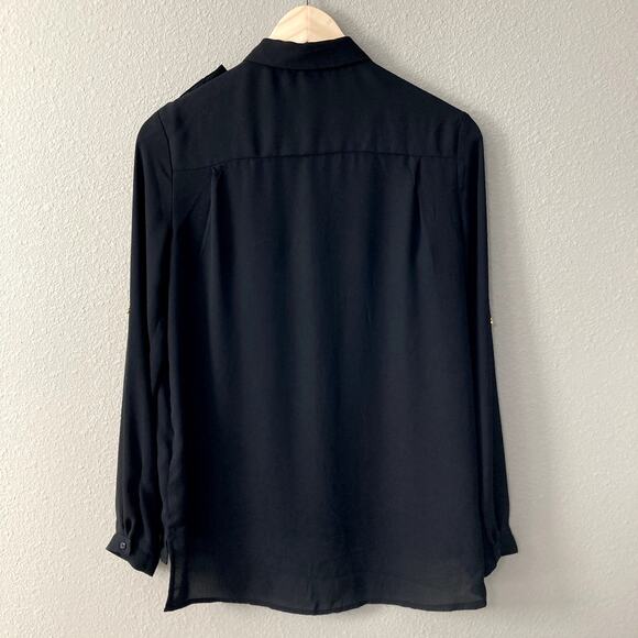 H&M Button Front Blouse - Roll Tab Sleeves - Gold Tone Button Detail - Black - 2 - Picture 8 of 10